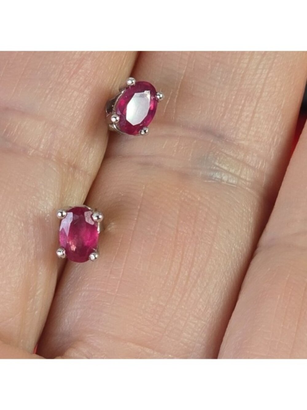 925 Sterling Silver Minimalist Stud Earrings 6x4 mm with Natural Ruby Gemstone
